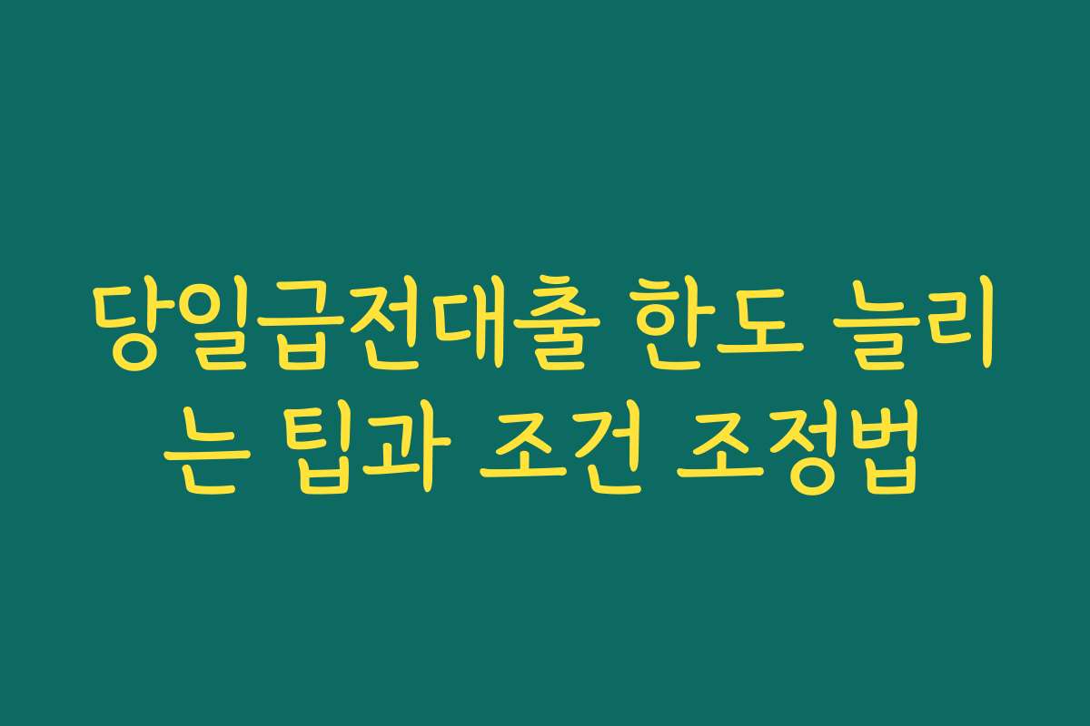 당일급전대출 한도 늘리는 팁과 조건 조정법
