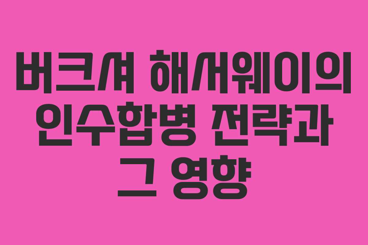 버크셔 해서웨이의 인수합병 전략과 그 영향 버크셔 해서웨이의 인수합병 전략과 그 영향