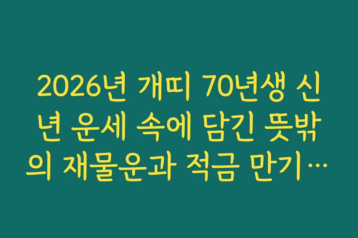 2026년 개띠 70년생 신년 운세 속에 담긴 뜻밖의 재물운과 적금 만기 소식