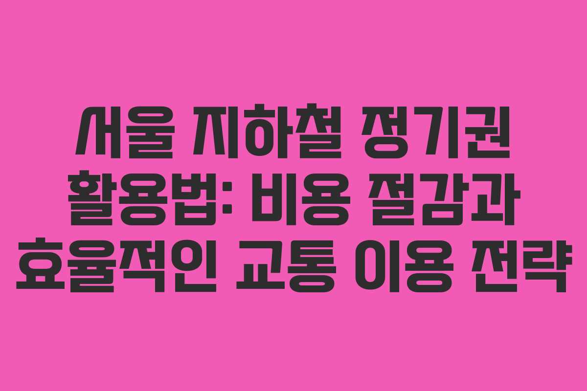 서울 지하철 정기권 활용법: 비용 절감과 효율적인 교통 이용 전략
